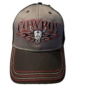 Cowboy Steer Skull Tribal Design Gray Black Mesh Baseball cap hat